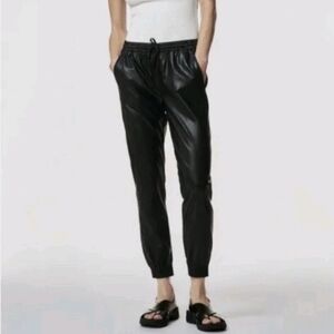 Maison D'Amelie Paris Coated Black Joggers Womens Size XL Faux Leather Pants